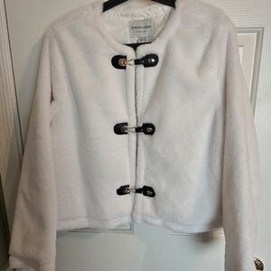 Sabrina Lauren Women's White Toggle Teddy Jacket